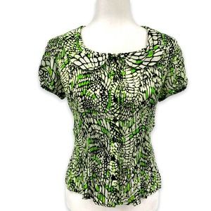 Essentials By Milano Abstract Collared Short Sleeve Blouse